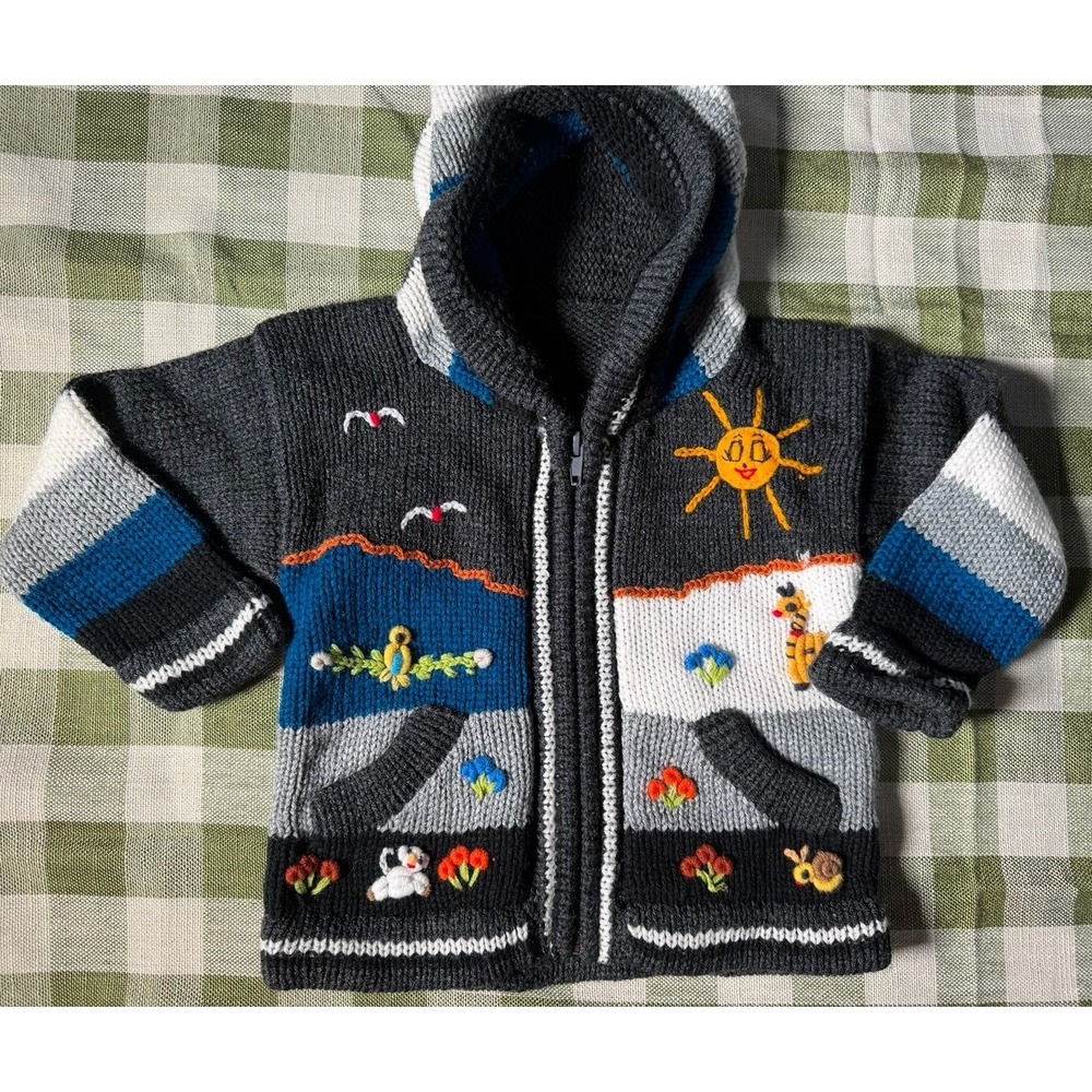 Kids Peruvian Zip up hooded sweater 1-2 Years